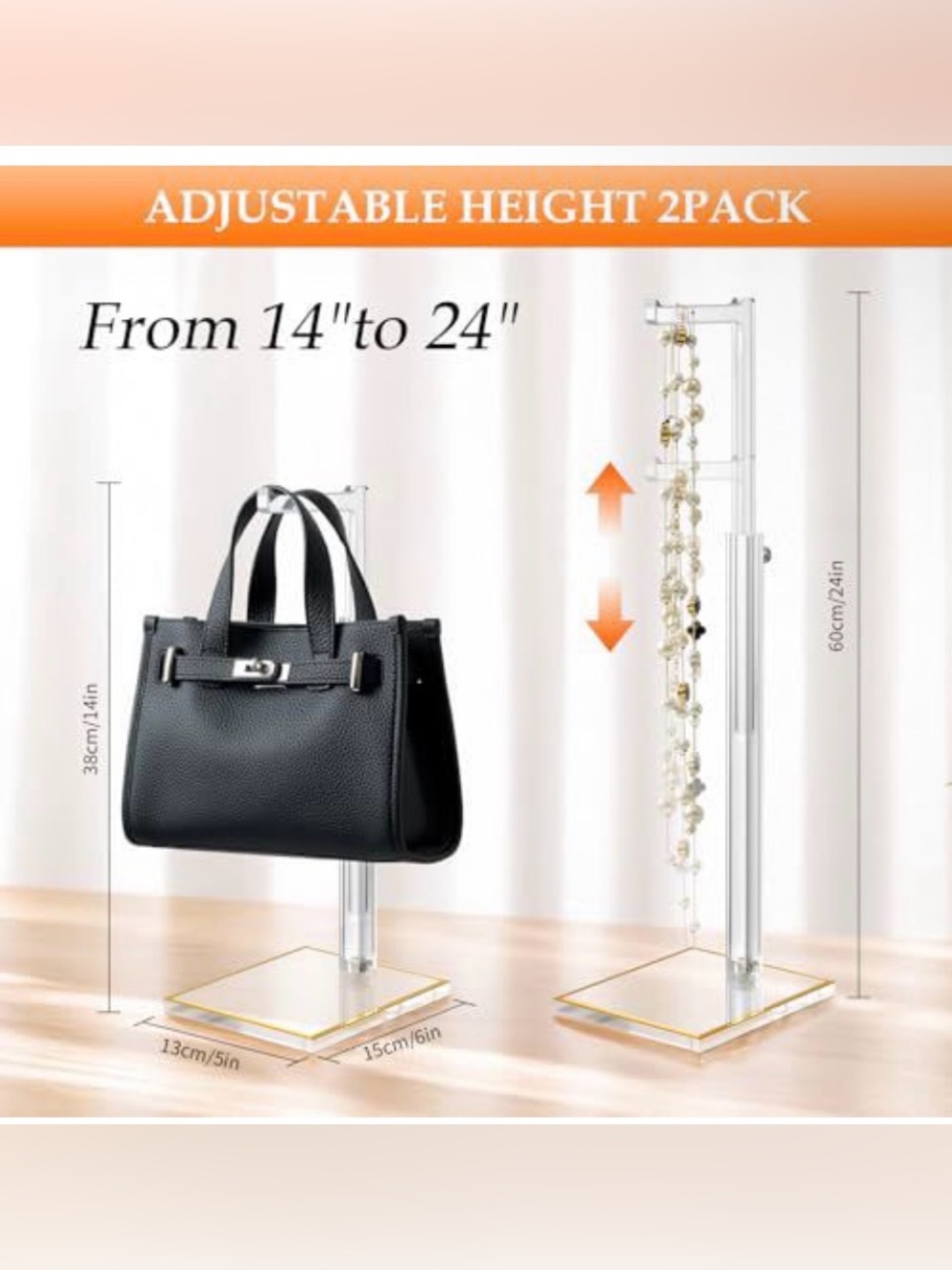 Bag Stand, set of 2 Lucite, Adjustable - Picture 4 of 4